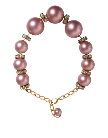 Dolce & Gabbana Pink Maxi Faux Pearl Beads Crystals Gold Chain Necklace - Hilstor