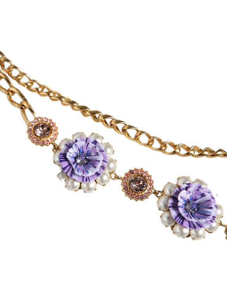 Dolce & Gabbana Gold Tone Floral Crystals Embellished Layered Necklace - Hilstor