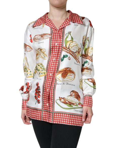 Dolce & Gabbana Multicolor Bread Print Collared Blouse Top - Hilstor