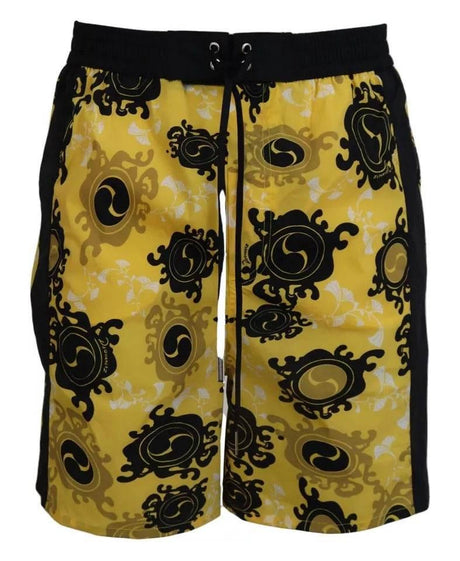 Dsquared² Yellow Black Printed Nylon Beachwear Shorts Swimwear - Hilstor