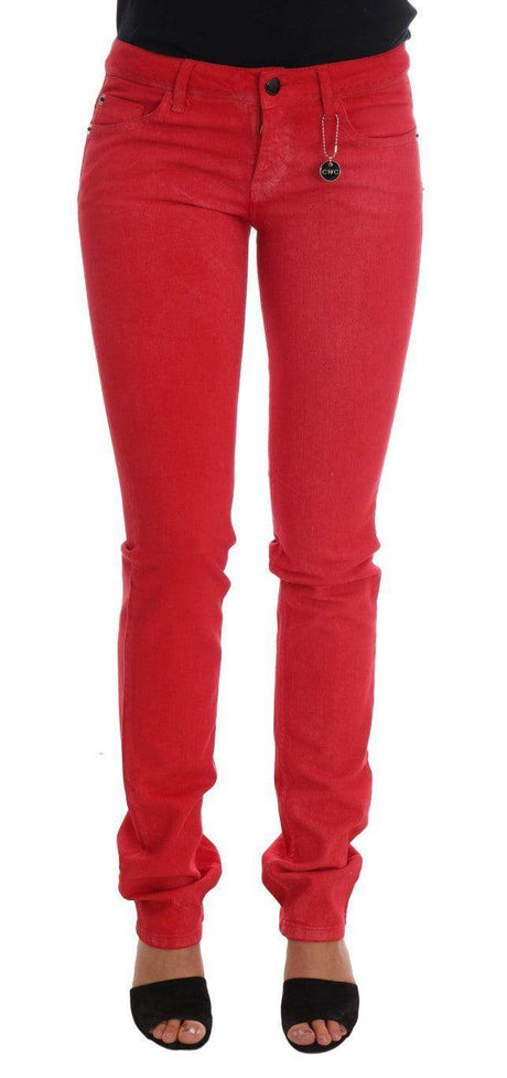 Costume National Red Cotton Stretch Slim Jeans - Hilstor