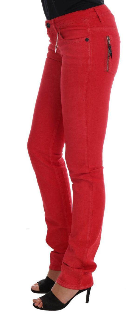 Costume National Red Cotton Stretch Slim Jeans - Hilstor
