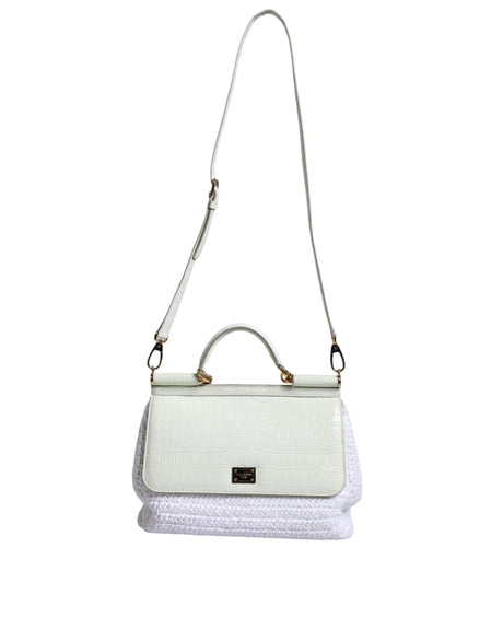 Dolce & Gabbana White Rafia Leather SICILY Crossbody Bag - Hilstor