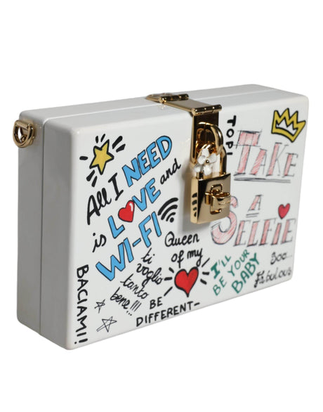Dolce & Gabbana White Graffiti Print Clutch Crossbody Bag - Hilstor