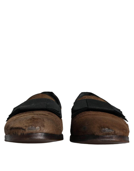Dolce & Gabbana Brown Calf Hair Leather Loafers Formal Dress Shoes - Hilstor