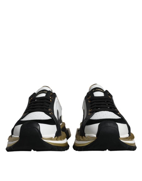 Dolce & Gabbana White Gold Black Leather SUPER KING Sneakers Shoes - Hilstor