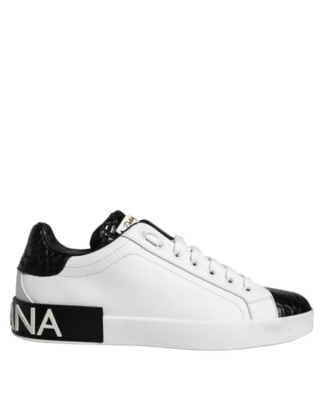 Dolce & Gabbana Black Leather Logo Portofino Sneaker Shoes - Hilstor