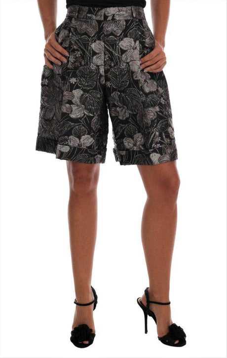 Dolce & Gabbana Gray Floral Brocade High Waist Shorts - Hilstor