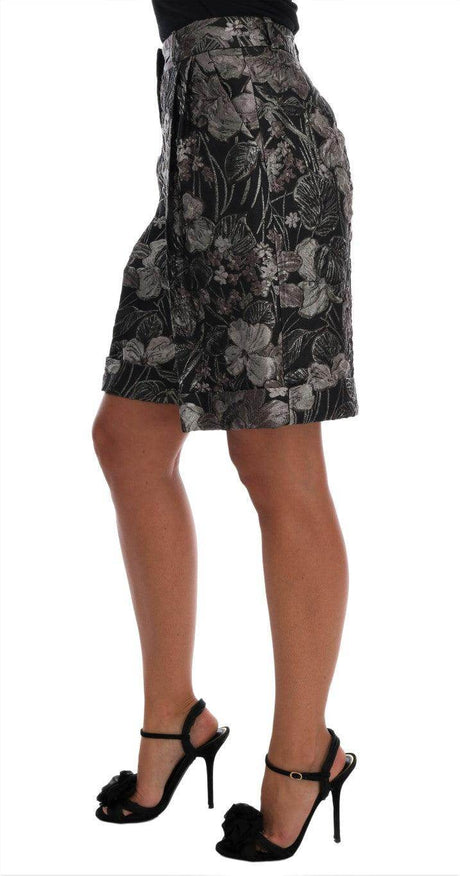 Dolce & Gabbana Gray Floral Brocade High Waist Shorts - Hilstor