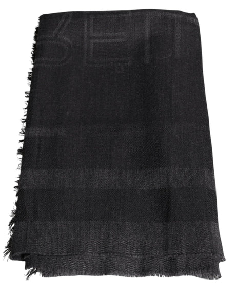 GF Ferre Dark Gray Wool Viscose Foulard Patterned Scarf - Hilstor