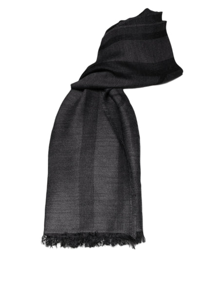 GF Ferre Dark Gray Wool Viscose Foulard Patterned Scarf - Hilstor