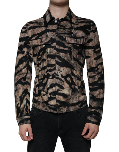 Dolce & Gabbana Brown Tiger Button Down Collared Jacket - Hilstor