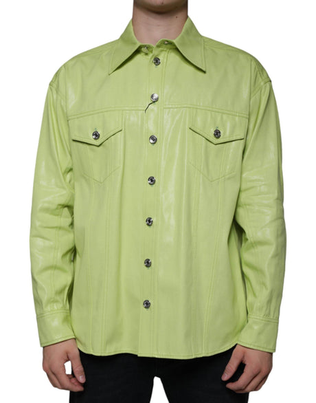 Dolce & Gabbana Green Cotton Collared Men Button Down Shirt - Hilstor