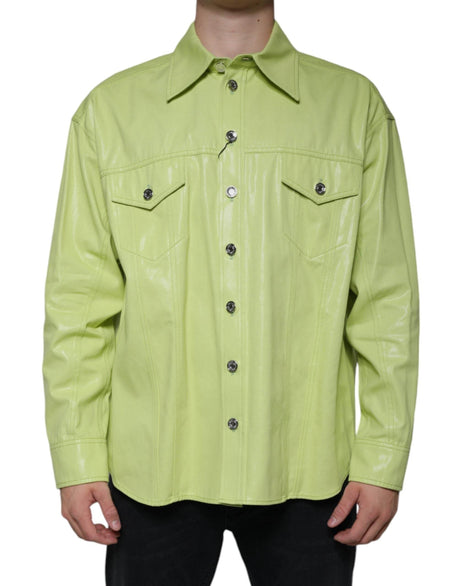 Dolce & Gabbana Green Cotton Collared Men Button Down Shirt - Hilstor