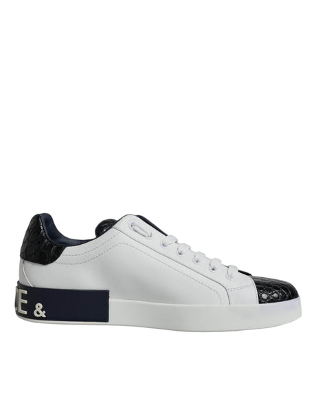 Dolce & Gabbana White Leather Logo Portofino Sneaker Shoes - Hilstor