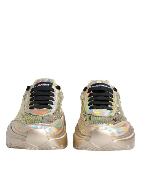 Dolce & Gabbana Gold Sequin Iridiscent Daymaster Sneakers Shoes - Hilstor