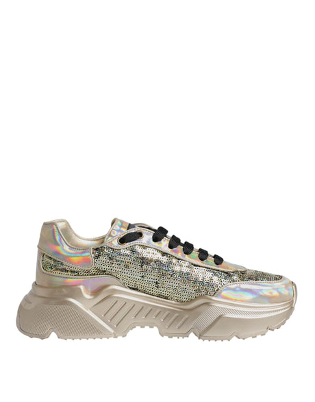 Dolce & Gabbana Gold Sequin Iridiscent Daymaster Sneakers Shoes - Hilstor