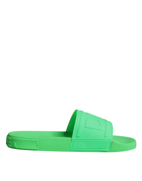 Dolce & Gabbana Green Leather Slides Sandals Beachwear Shoes - Hilstor