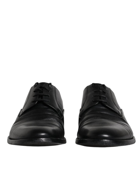 Dolce & Gabbana Black Leather Lace Up Men Derby Formal Shoes - Hilstor