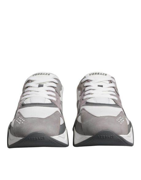 Versace Grey Leather Neoprene Chunky Low Top Squalo Sneakers Shoes - Hilstor
