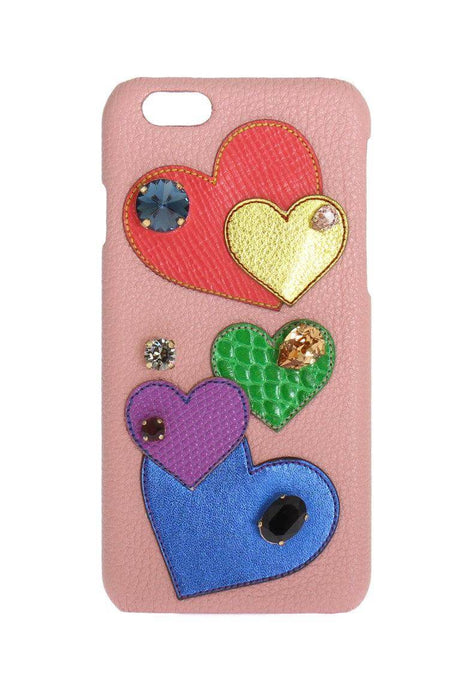Dolce & Gabbana Pink Leather Heart Crystal Phone Case - Hilstor
