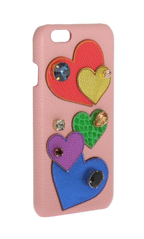 Dolce & Gabbana Pink Leather Heart Crystal Phone Case - Hilstor