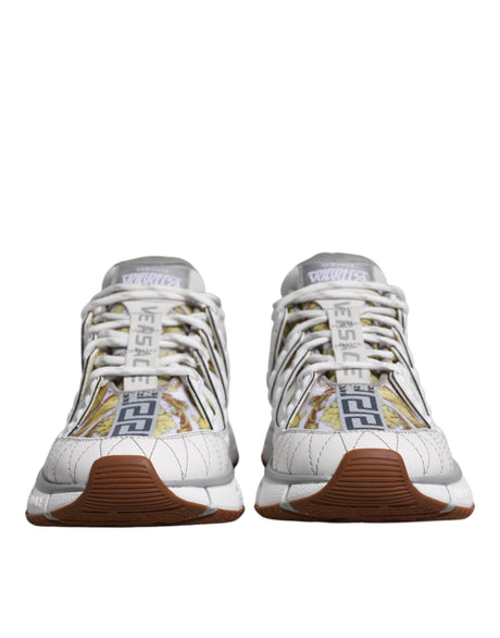 Versace White Trigreca Barocco Print Low Top Sneakers Shoes - Hilstor