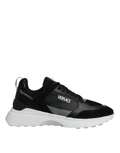 Versace Black Canvas Quad Fabric Medusa Low Top Sneaker Shoes - Hilstor