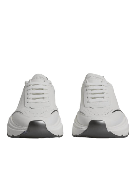 Dolce & Gabbana White Silver DAYMASTER Leather Sneakers Shoes - Hilstor