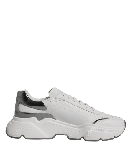 Dolce & Gabbana White Silver DAYMASTER Leather Sneakers Shoes - Hilstor