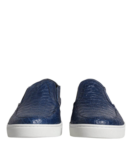 Dolce & Gabbana Blue Croc Exotic Leather Men Sneakers Shoes - Hilstor