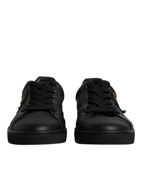Dolce & Gabbana Black Leather London Heart Men Sneakers Shoes - Hilstor