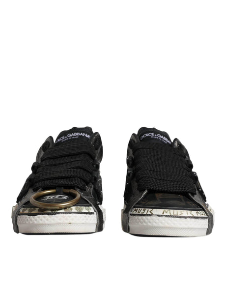 Dolce & Gabbana Black White Portofino Low Top Sneakers Shoes - Hilstor