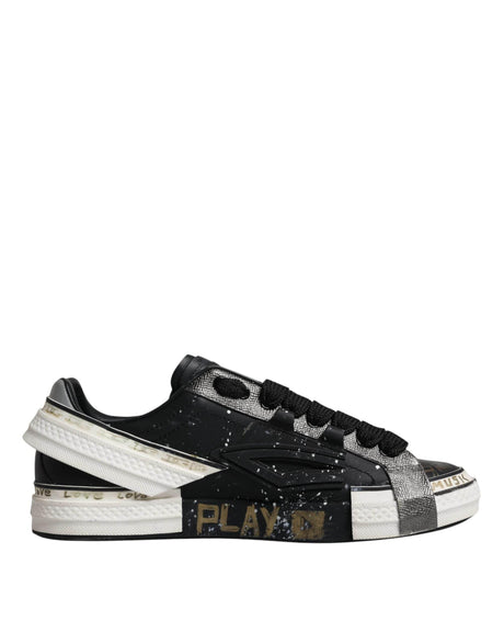 Dolce & Gabbana Black White Portofino Low Top Sneakers Shoes - Hilstor