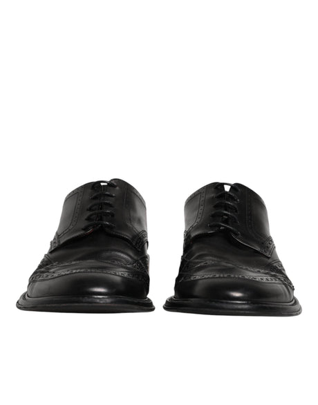 Dolce & Gabbana Black Leather Derby Wingtip Formal Shoes - Hilstor