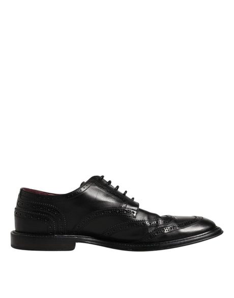 Dolce & Gabbana Black Leather Derby Wingtip Formal Shoes - Hilstor