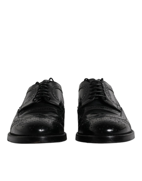 Dolce & Gabbana Black Leather Derby Wingtip Formal Shoes - Hilstor