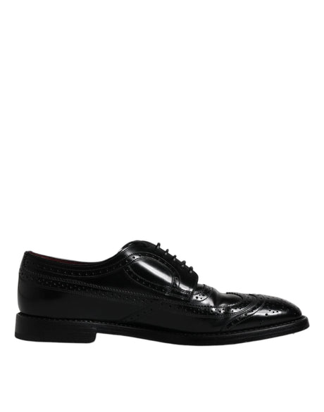 Dolce & Gabbana Black Leather Derby Wingtip Formal Shoes - Hilstor