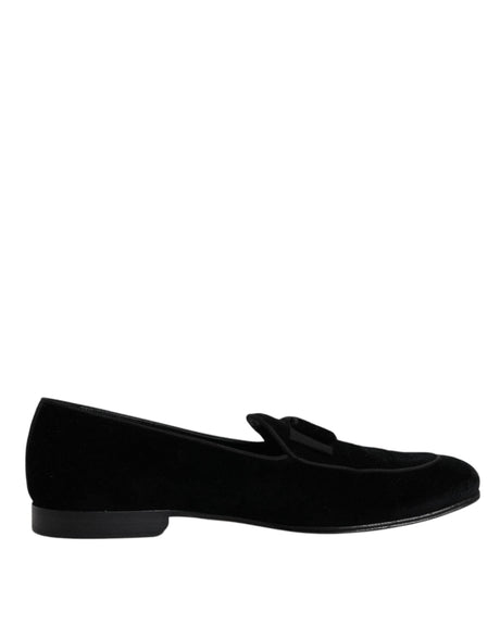 Dolce & Gabbana Black Velvet Loafers Formal Men Dress Shoes - Hilstor