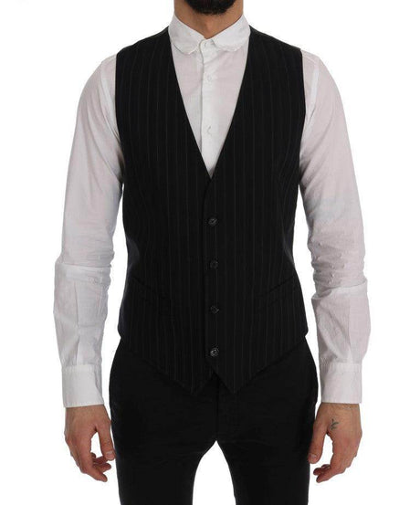 Dolce & Gabbana Black STAFF Cotton Striped Vest - Hilstor