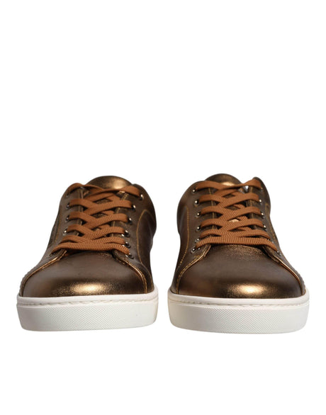 Dolce & Gabbana Gold Leather Logo London Men Sneaker Shoes - Hilstor