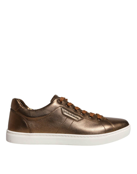 Dolce & Gabbana Gold Leather Logo London Men Sneaker Shoes - Hilstor