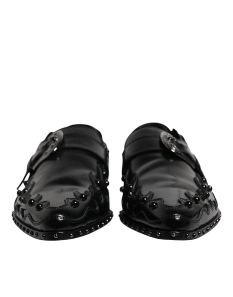 Dolce & Gabbana Black Embellished Derby Monk Strap Shoes - Hilstor