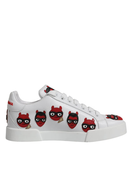 Dolce & Gabbana White Devil Face Portofino Sneakers Shoes - Hilstor