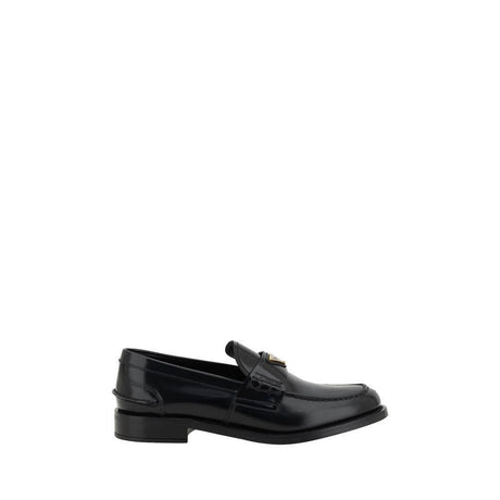 Prada Black Leather Logo Loafers - Hilstor