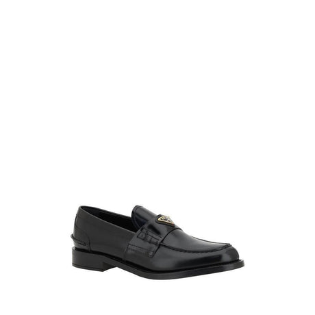 Prada Black Leather Logo Loafers - Hilstor