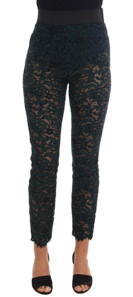 Dolce & Gabbana Green Floral Lace Leggings Pants - Hilstor