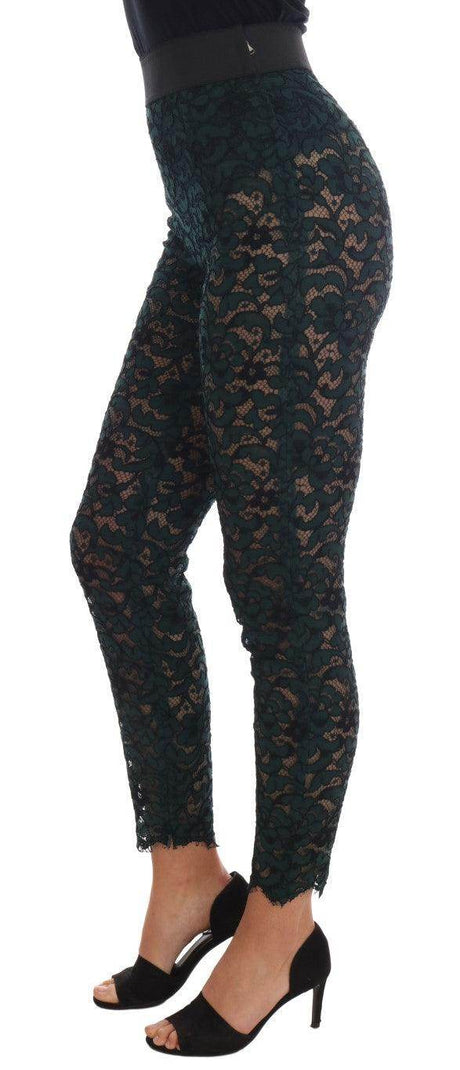Dolce & Gabbana Green Floral Lace Leggings Pants - Hilstor