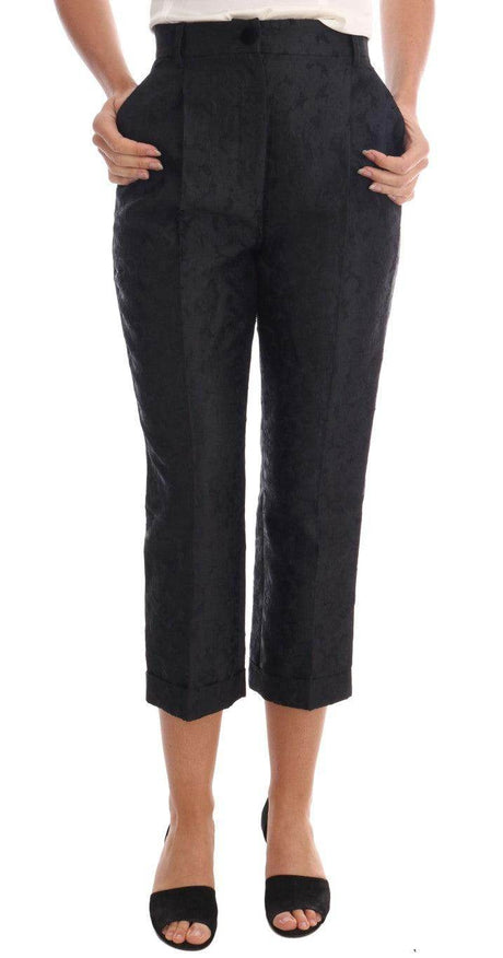 Dolce & Gabbana Black Floral Brocade Capri Pants - Hilstor