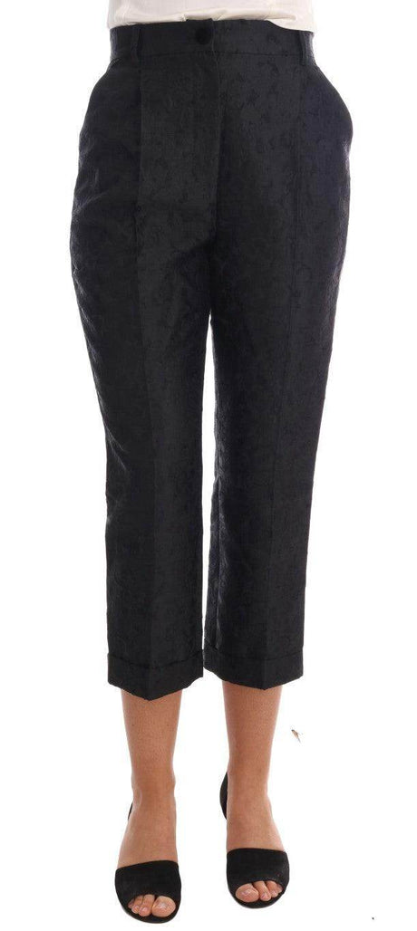 Dolce & Gabbana Black Floral Brocade Capri Pants - Hilstor